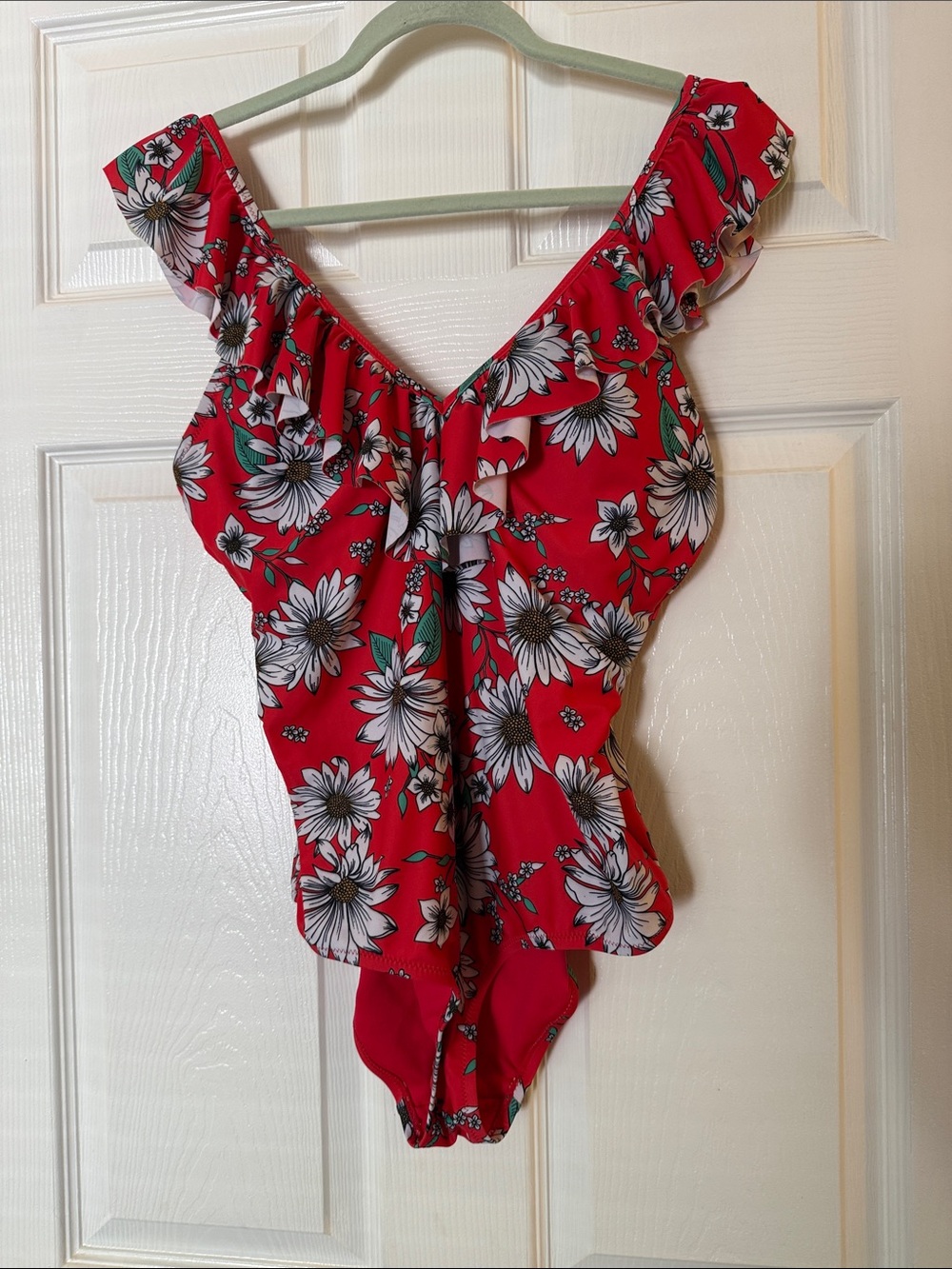Jessica Simpson Red Floral Ruffle One-Piece Swimsuit